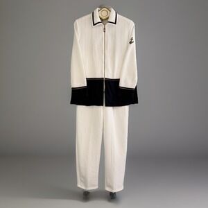 St John Sport Marie Gray Set Nautical Anchor White Navy Gold S/M Casual Comfort